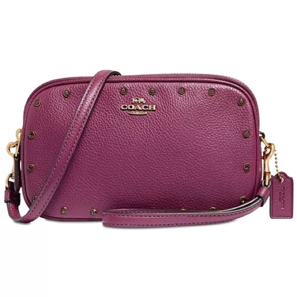Coach Crystal Border Rivets Crossbody Clutch in Pebble Leather